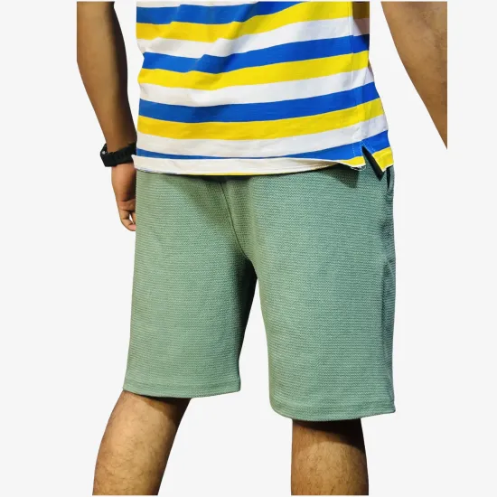 Men's Olive Green Textured Casual Shorts | Regular Fit Everyday Comfort